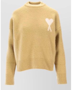 Ami Paris Alpaca Wool Crew-Neck Sweater - Yellow