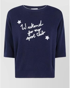 Weekend by Maxmara Cotton Ribbed Crew Neck Short Sleeve Sweater - Blue