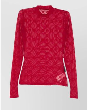 Marine Serre Logo Mesh Long-Sleeve High-Neck Top - Red