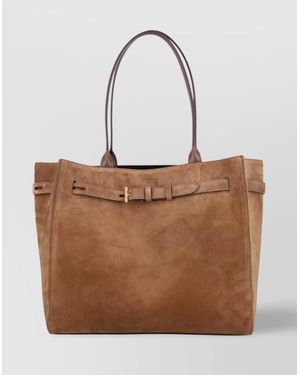 Tom Ford Suede Tote Belted Dual Handles - Brown