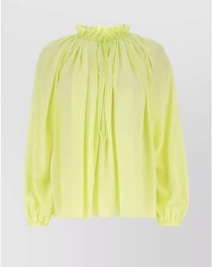 Lanvin Polyester Blouse With Gathered Neckline And Satin Finish - Yellow