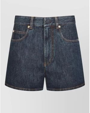 Fendi Denim Quilted High-Rise Flared Short Shorts - Blue