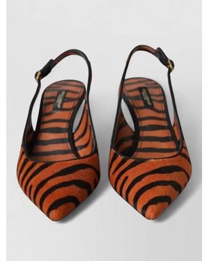 Dolce & Gabbana Calf Hair Leather Zebra-Print Slingback Sandals - Orange
