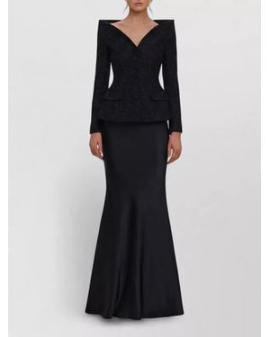 Self-Portrait Metallic Boucle Satin Tailored Maxi Dress - Black