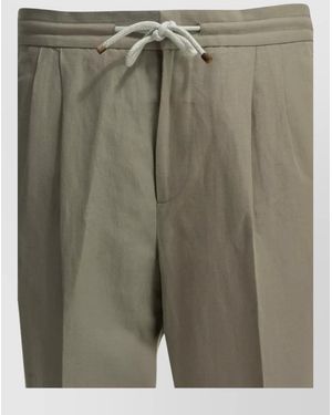 Brunello Cucinelli Linen Cotton Shorts Back Pockets Pleats - Green