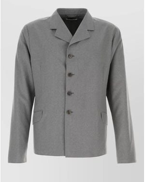 Jil Sander Wool Blazer Long Sleeves Notched Lapels Pockets - Grey
