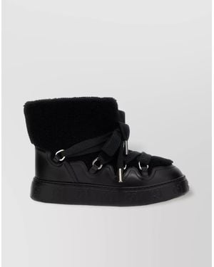 Gucci Shearling Trim Ankle Boots With Metal Eyelets - Black