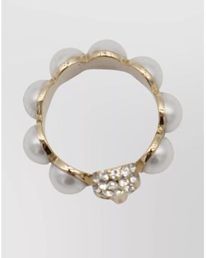 McQueen Crystal And Pearl Skull Rings - White