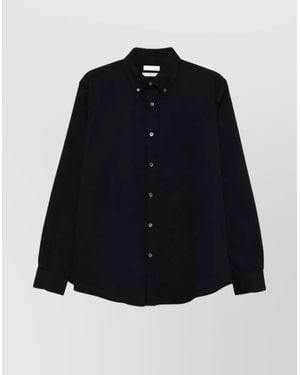 Cellar Door Button-Down Long Sleeve Shirt With Curved Hem - Blue