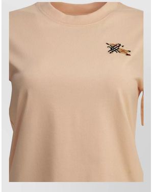 Burberry Knight Check Crew Neck Logo T Shirt - Natural