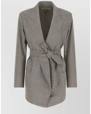 Max Mara Belted Checked Blazer Mxmnasello Tailoring - Gray