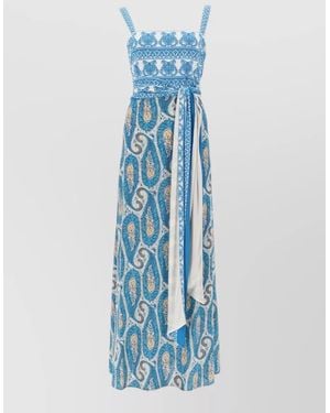 Etro Maxi Dress Paisley Pattern Sleeveless V Neckline - Blue