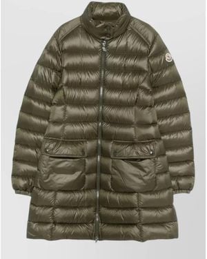 Moncler Long Puffer Coat High Collar Nylon Silk - Green