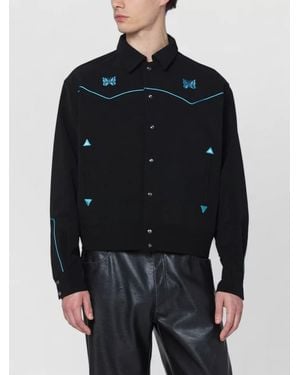 Needles Collared Jacket Contrast Piping Embroidered Front - Blue