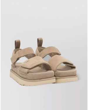 UGG Toe Open Pull Tab Textured Sole Sandals - Natural