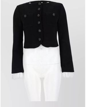 Self-Portrait Wool Cropped Jacket - Black