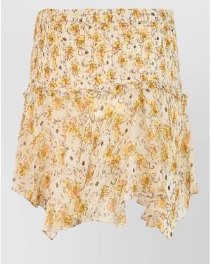 Isabel Marant Floral Beach Skirt Smocked Waist Ruffles - Natural