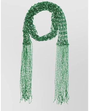 Dries Van Noten Mini Scarf Necklace Strass Embroidery Fringe - Green