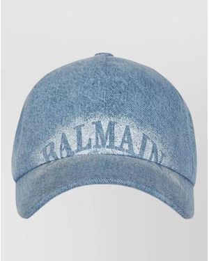 Balmain Logo Baseball Cap Curved Brim Denim - Blue