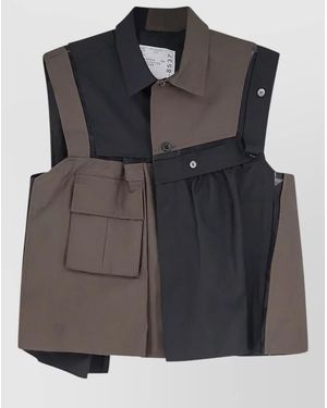Sacai Sleeveless Cotton Shirt Jacket Color Block - Black
