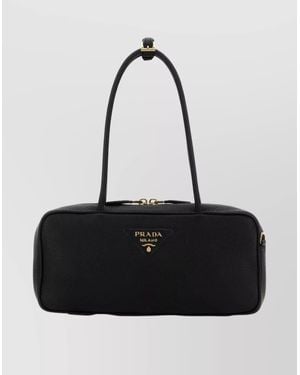 Prada Leather Shoulder Bag Featuring Double Handles - Black