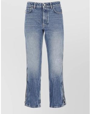 Rabanne Straight Cotton Jeans Side Zip Ring Detail - Blue