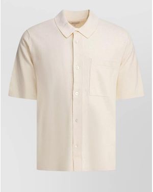 Norse Projects Rollo Polo Shirt Chest Pocket Ribbed Collar - Natural