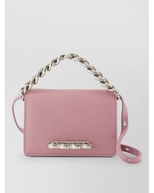 McQueen Four Ring Mini Leather Chain Clutch - Pink