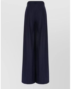 LE SULLY STUDIO Wide Leg Trousers Pinstripe Pattern Back Pocket - Blue