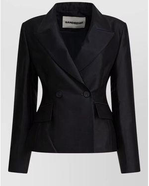 Sandbeige Silk Wool Blazer Jacket - Black