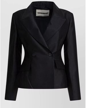 Sandbeige Tailored Jackets Coats Button Detail Flap Pockets - Black