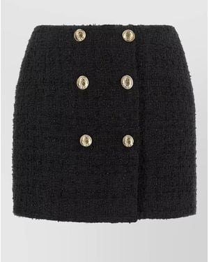 Balmain Embossed Button Detail Mini Skirt - Black