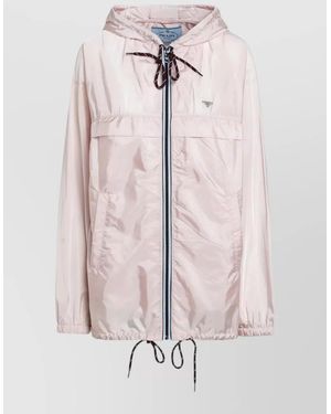 Prada Hooded Jacket Drawstring Hem Elastic Cuffs - Pink