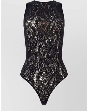 Wolford Infinite Rose Lace Thong Bodysuit - Black