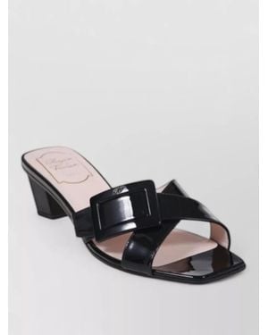 Roger Vivier Buckle Mule Sandals Open Toe Block Heel - Black