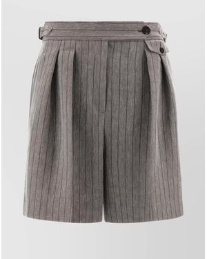 Brunello Cucinelli Pinstripe Pleated Bermuda Shorts And Adjusters - Gray