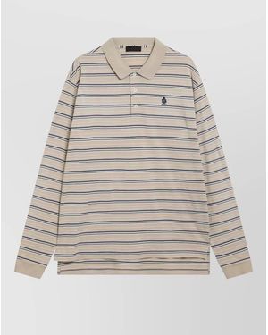 Prada Long Sleeve Polo Shirt Striped Design - Gray