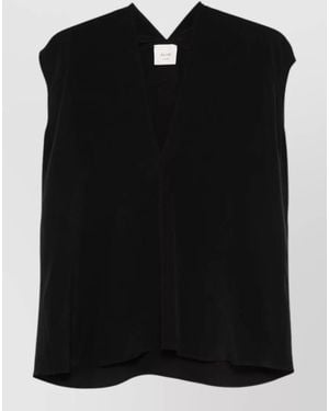 Alysi Silk Top Draped Design Sleeveless V Neckline - Black