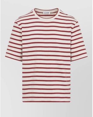 Jil Sander Cotton Crew Neck Striped T Shirt - Red