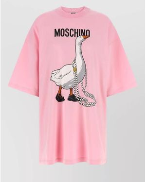 Moschino Goose Print Crew Neck Oversized Top - Pink