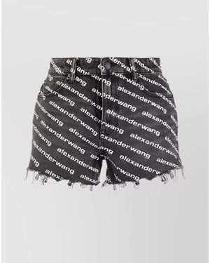 Alexander Wang Denim High-Rise Straight-Leg Logo-Print Shorts - Grey
