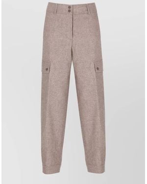 Peserico High Waist Straight Leg Pocket Detail Pants - Natural