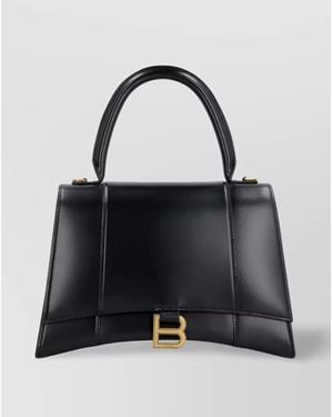 Balenciaga Hourglass Medium Leather Shoulder Bag - Black