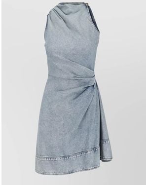 McQueen Knee Length Dress One Shoulder Draped - Blue