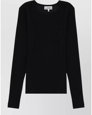 Ganni Long Sleeve Crew Neck Top - Black