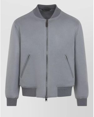 Brioni Cashmere Wool Ribbed Bomber Jacket - Grey