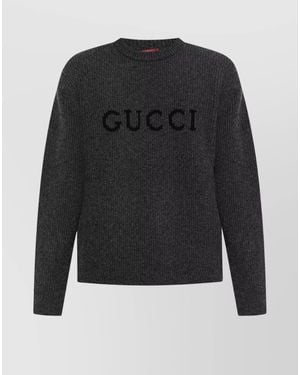 Gucci Cashmere Wool Logo-Embroidered Crewneck Jumper - Black
