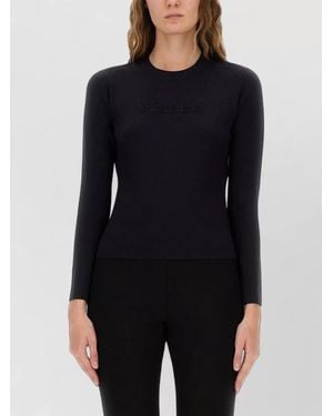 Max Mara Logo Knit Crew Neck Long Sleeve Top - Blue