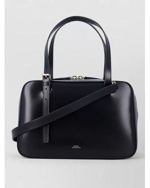 A.P.C. Virginie Box Leather Shoulder Bag - Black