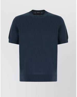 ZEGNA Short Sleeves Crew Neck Ribbed Hem Sweater - Blue